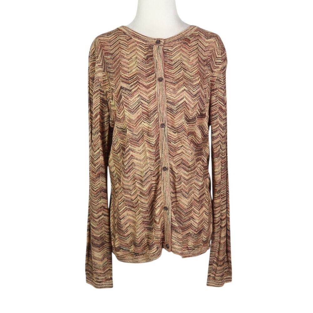 Missoni for Target Brown Gold Metallic Zigzag Chevron Cardigan Sweater L